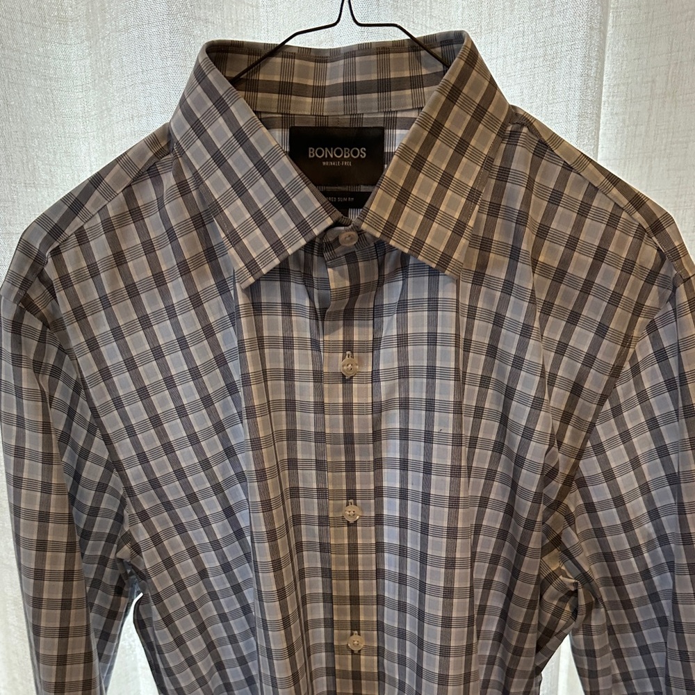 Bonobos Men's Gray and Blue Plaid Shirt